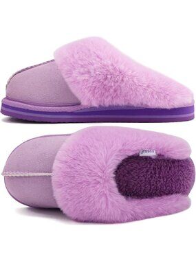 Womens Purple Cozy Memory Comfy Winter Scuff Indoor Outdoor Rubber Hard Sole